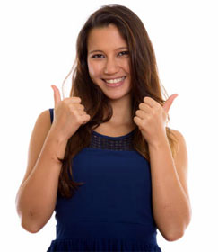 Young lady with two thumbs up