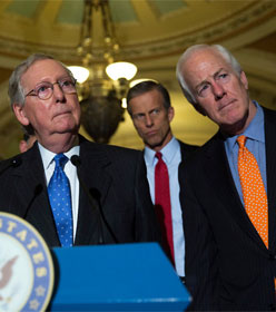 Mitch McConnell, John Thune (in back) and John Cornyn