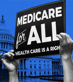 Person holding "Medicare For All" sign