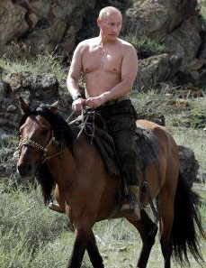 Russian Prime Minister Vladimir Putin riding a pony