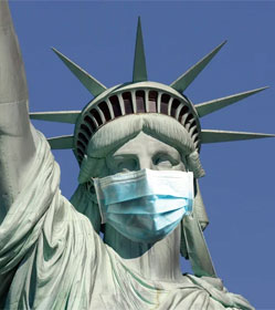 Statue of Liberty wearing mask