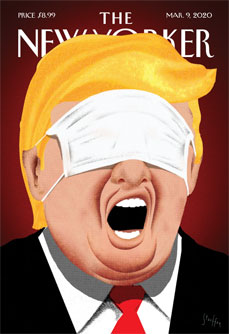 Brian Stauffer's "Under Control," New Yorker cover showing Donald Trump with a surgical mask covering his eyes