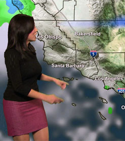 KCBS' Amber Lee in front of Southern California weather map