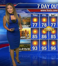 TV weather gal showing sunny forecast