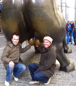 Tourists with the Merrill Lynch bull in New York City