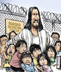 Jesus protecting children at the border in David Horsey cartoon