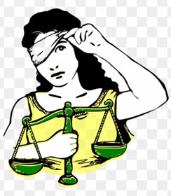 Lady Justice peeking from blindfold
