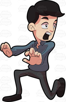 Scared man running away