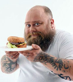 Man with hamburger