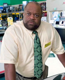 Mark Christopher Lawrence as irate sales clerk in NBC TV show "Chuck"