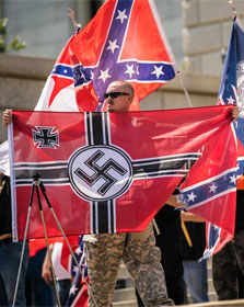 Man holding Nazi banner