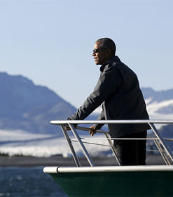 Pres. Obama viewing glacier in Alaska