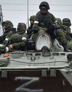 Russian tank and soldiers in Ukraine
