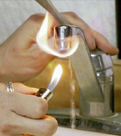 Tap water on fire