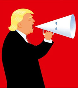 Donald Trump using KKK hood as megaphone--The Economist cover illustration