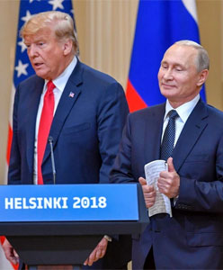 Donald Trump and Vladimir Putin at Helsinki meeting, 2018