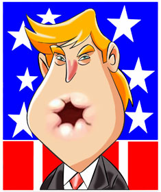 Cartoon of Donald Trump with a sh*thole for a mouth