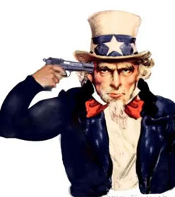 Uncle Sam pointing a gun at his head
