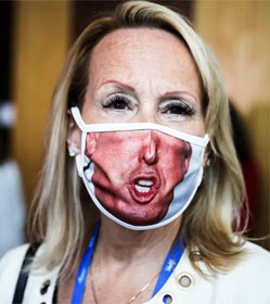 Woman wearing a Trump mask